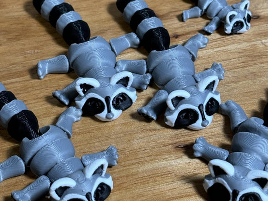 3D Printed Cuddly Articulating Trash Pandas (2 Count) with Locking Garbage can and Trash, Stress Toy, Mini Animals, Fun for Kids and Adults
