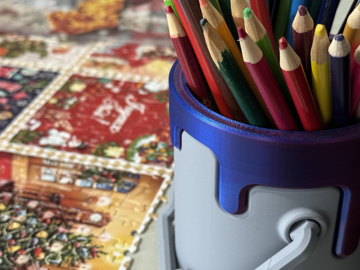 Drippy Paint bucket pencil holder w/removeable slotted insert, Office Accessory, Artist Desk organizer, Paint Pen Holder, Desk Decor