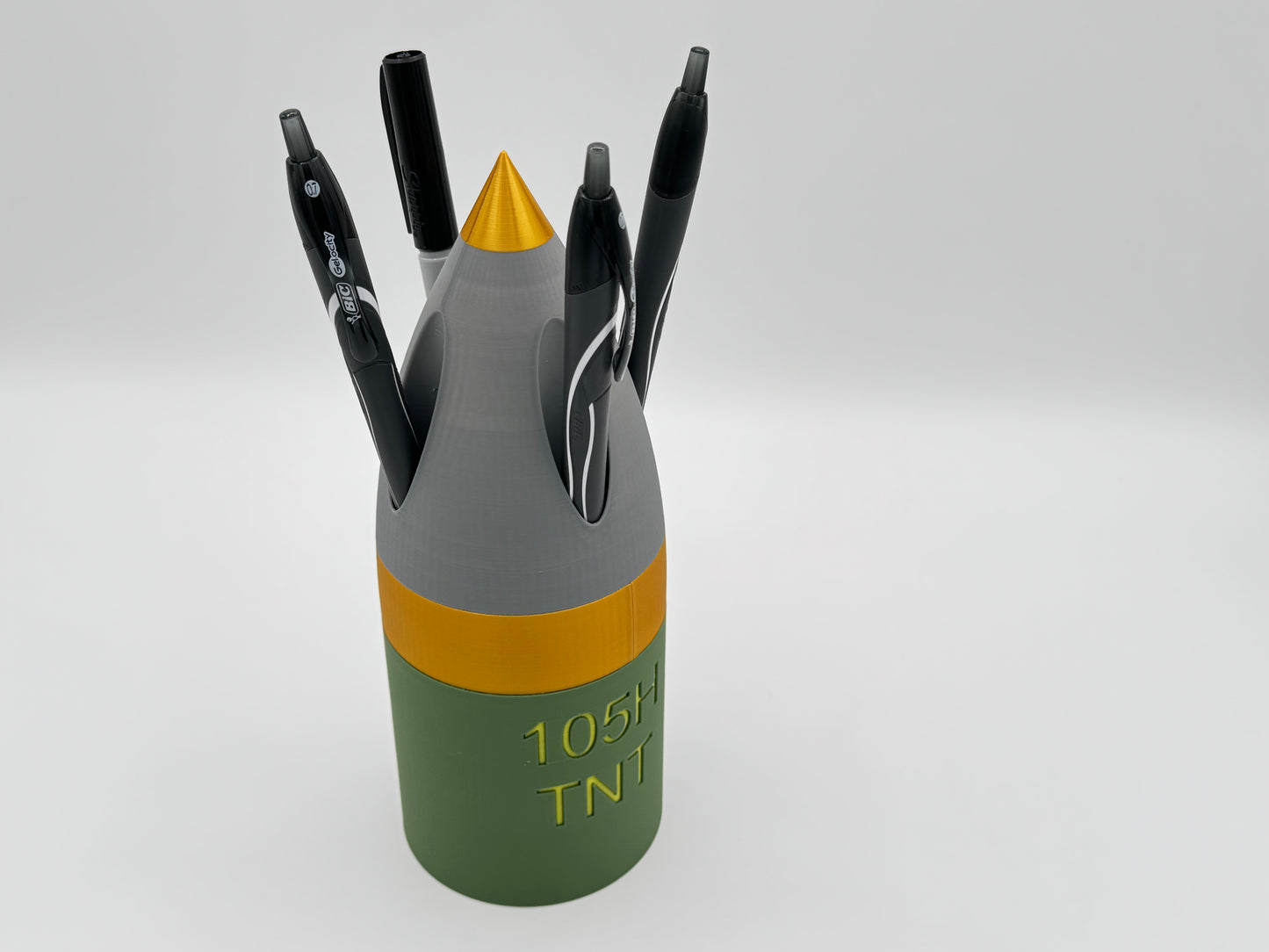 Artillery Shell Pen Holder with Hidden Storage