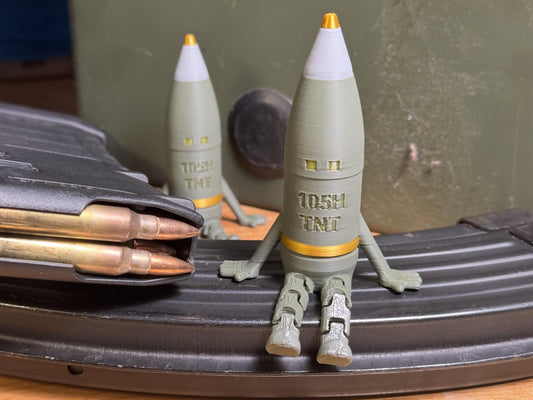 105MM Artillery Shell Buddy – Unique Military-Inspired Desk Toy or Gift, 3D Printed, Articulating, Military Gift,