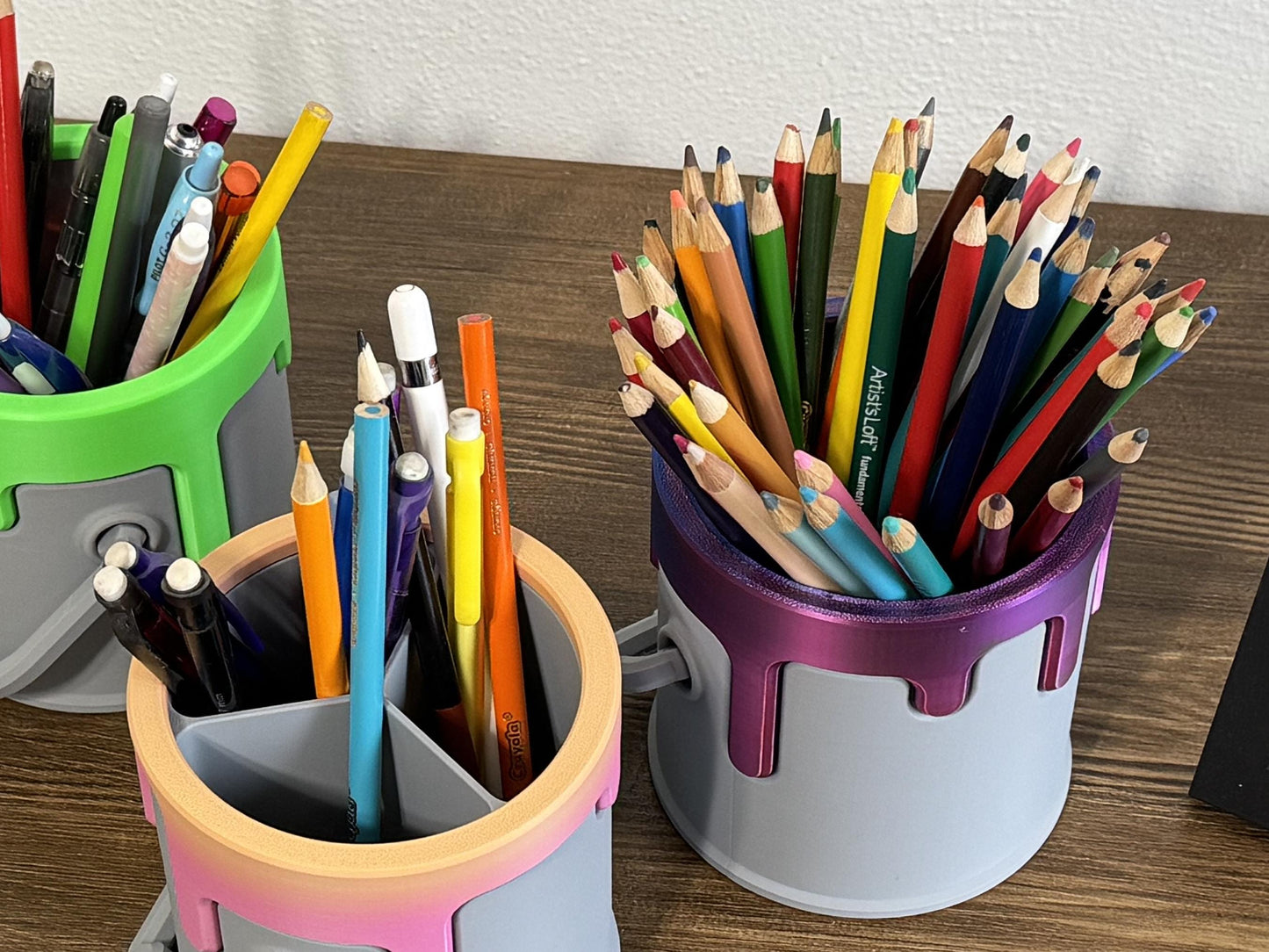 Drippy Paint bucket pencil holder w/removeable slotted insert, Office Accessory, Artist Desk organizer, Paint Pen Holder, Desk Decor
