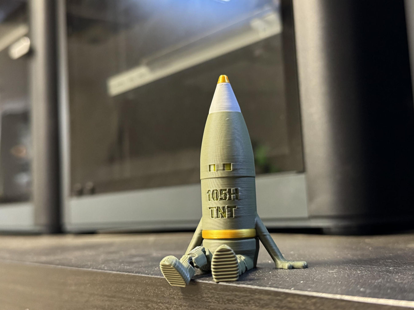 105MM Artillery Shell Buddy – Unique Military-Inspired Desk Toy or Gift, 3D Printed, Articulating, Military Gift,