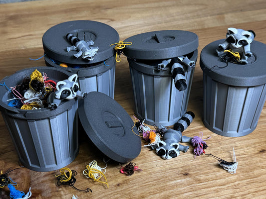 3D Printed Cuddly Articulating Trash Pandas (2 Count) with Locking Garbage can and Trash, Stress Toy, Mini Animals, Fun for Kids and Adults