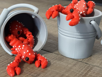 Pocket Pet Lobster Fidget Toy with bucket, Articulating Fidget Toys, 3D Printed, Toy Decor, School