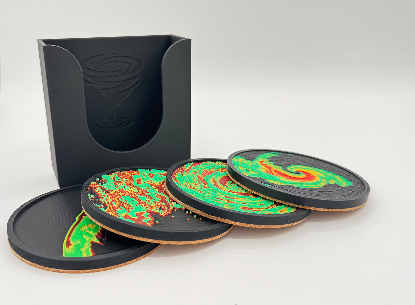 Weather Themed Coaster Set, Tornado Radar Coasters with Holder, Hurricane Storm Decor, Meteorologist Gift, Storm Chaser Desk Accessories