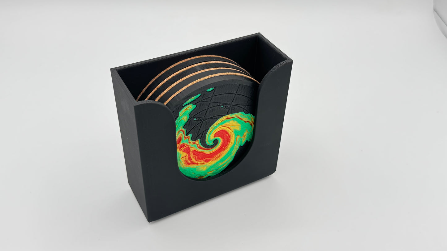 Weather Themed Coaster Set, Tornado Radar Coasters with Holder, Hurricane Storm Decor, Meteorologist Gift, Storm Chaser Desk Accessories