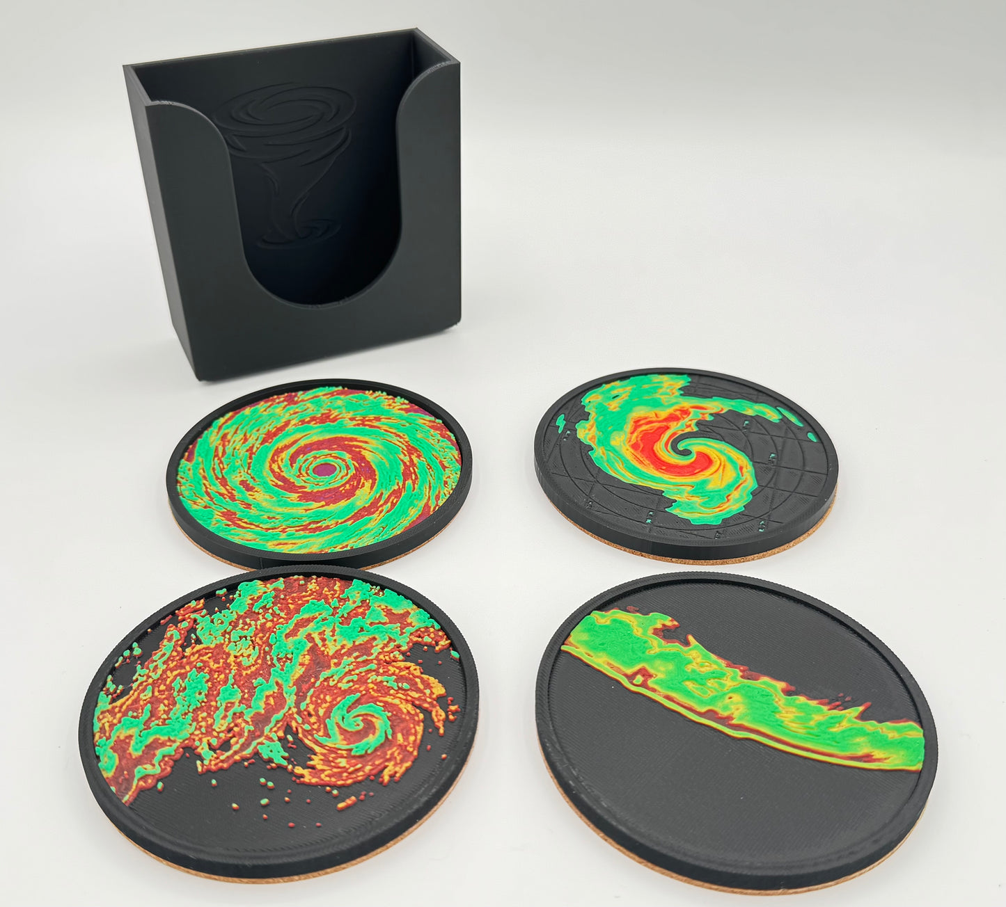 Weather Themed Coaster Set, Tornado Radar Coasters with Holder, Hurricane Storm Decor, Meteorologist Gift, Storm Chaser Desk Accessories