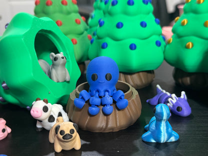 Christmas Minis With Locking Christmas Tree Container | Christmas Pocket-Sized Fidget Minis | Cute Seasonal Animals