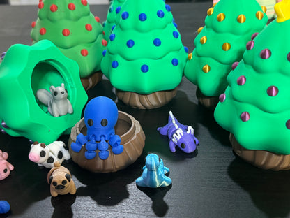 Christmas Minis With Locking Christmas Tree Container | Christmas Pocket-Sized Fidget Minis | Cute Seasonal Animals