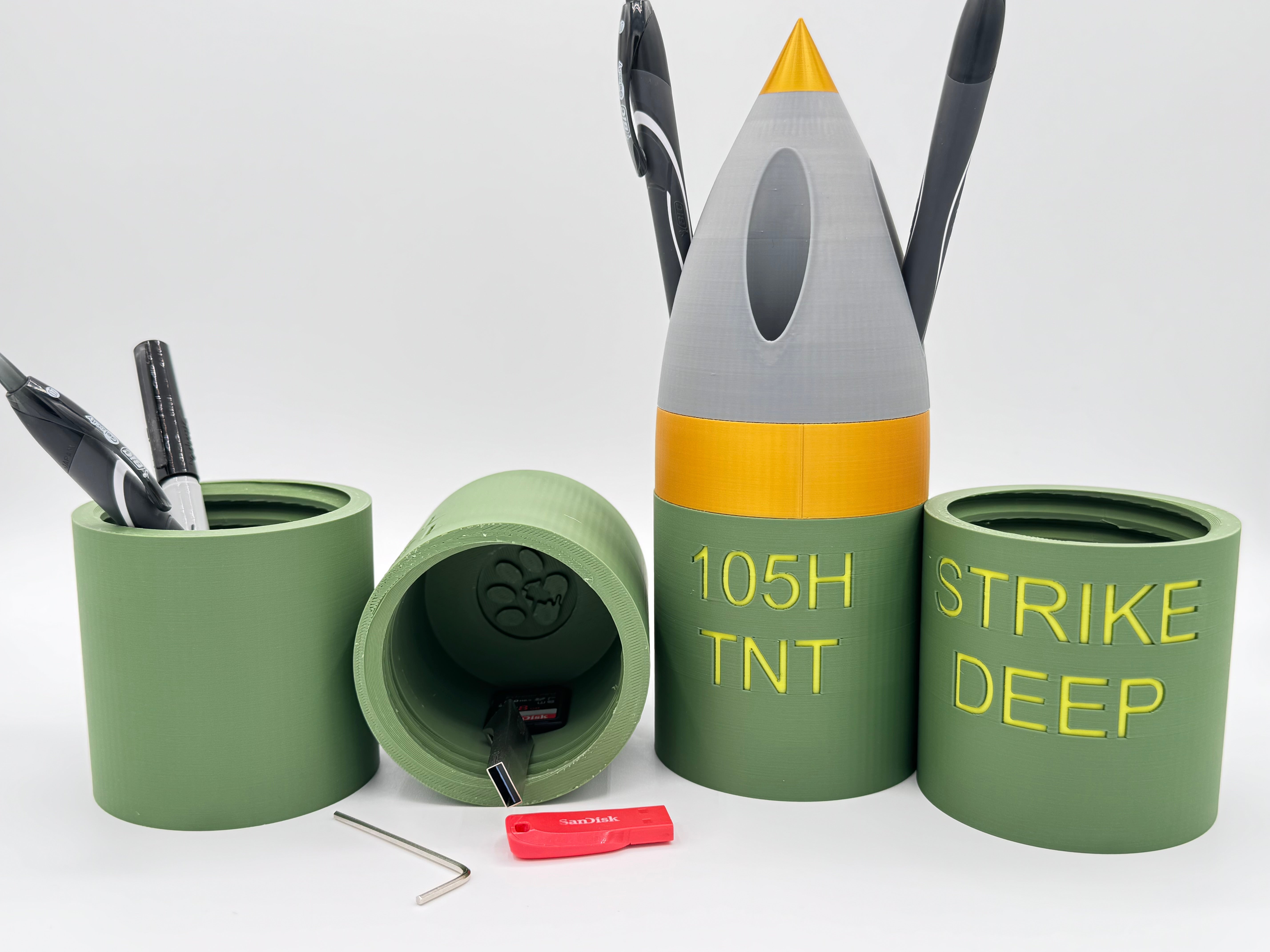 Artillery Shell Pen Holder with Hidden Storage – Glitches3DPrints