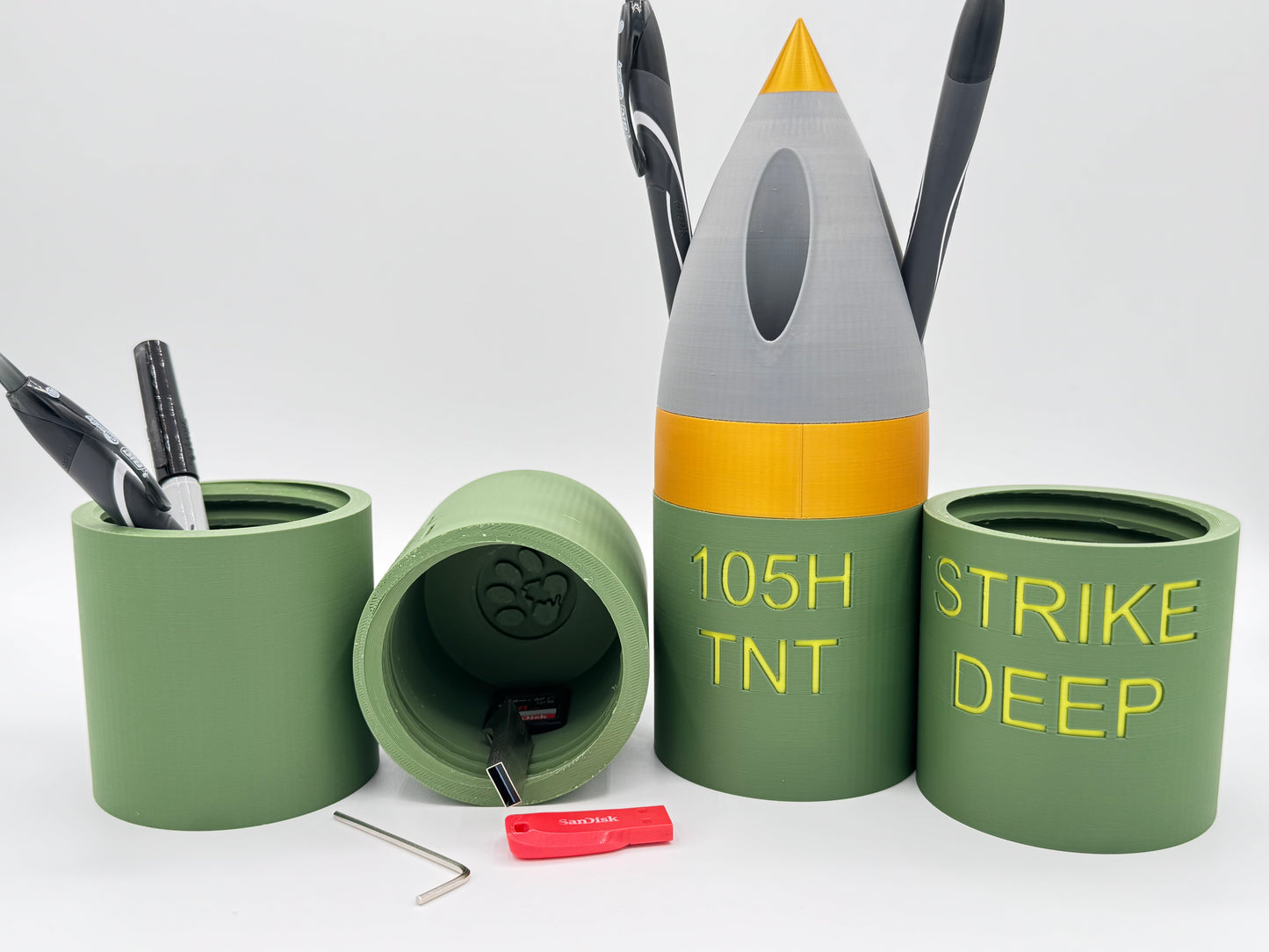 Artillery Shell Pen Holder with Hidden Storage
