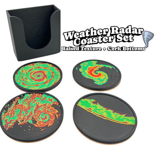 Weather Themed Coaster Set, Tornado Radar Coasters with Holder, Hurricane Storm Decor, Meteorologist Gift, Storm Chaser Desk Accessories