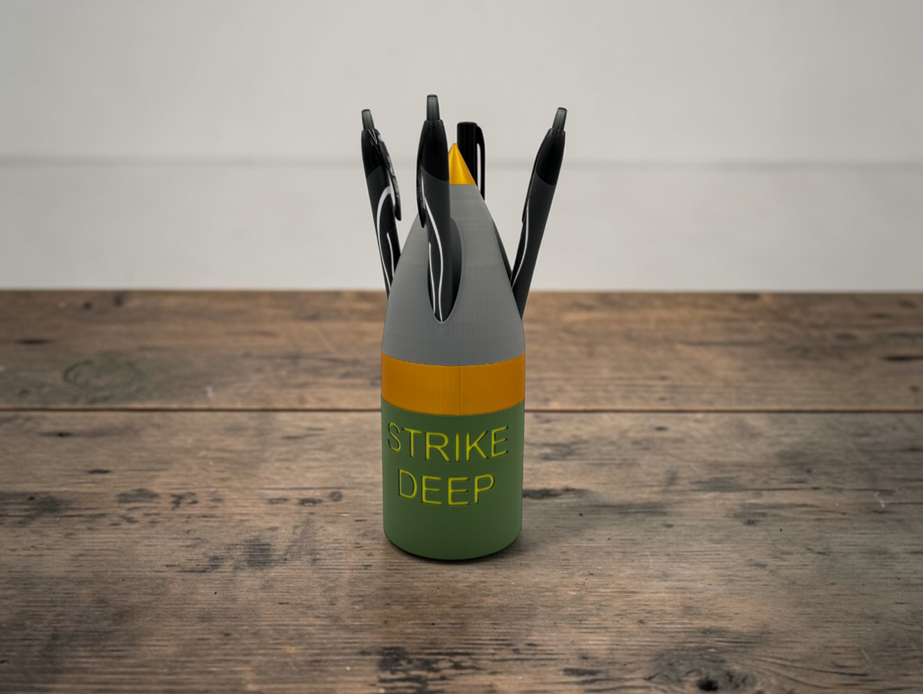 Artillery Shell Pen Holder with Hidden Storage