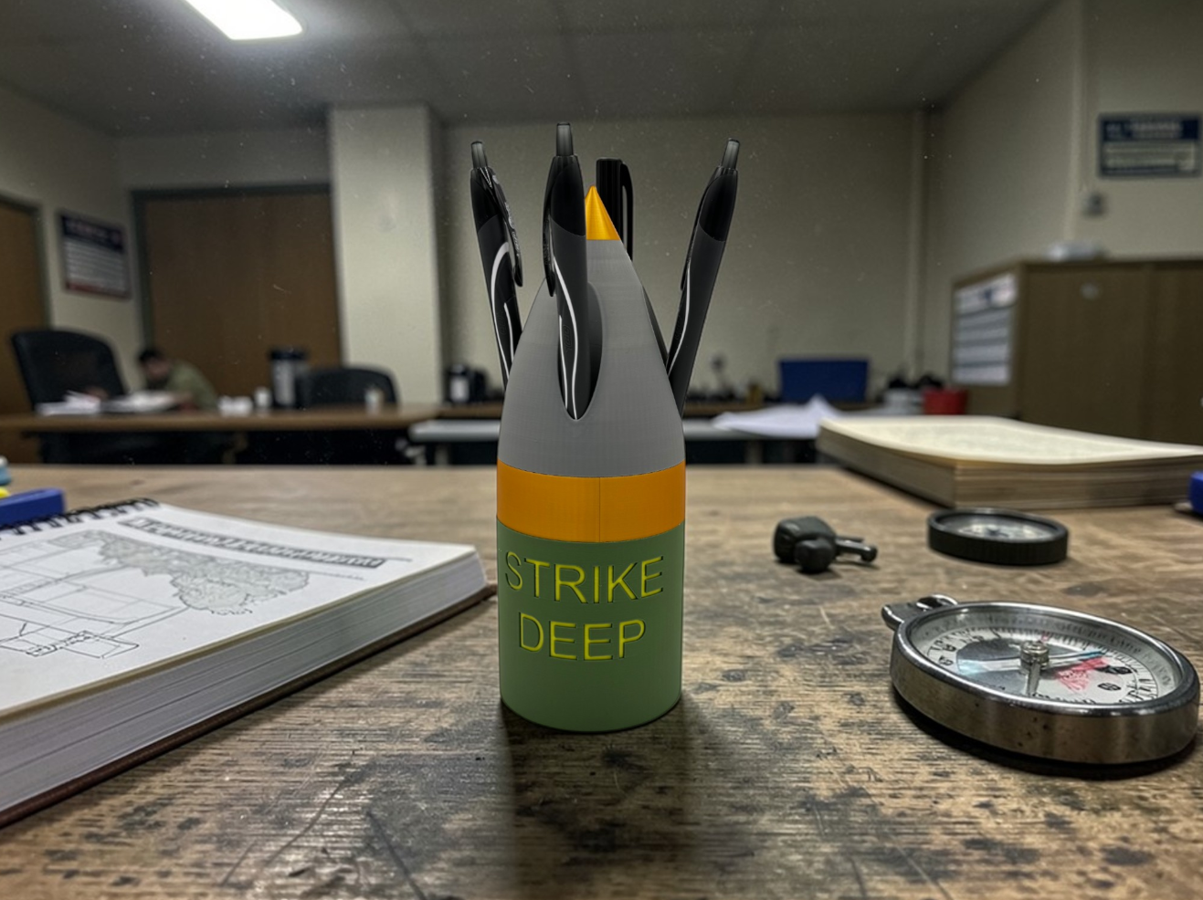 Artillery Shell Pen Holder with Hidden Storage