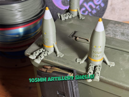 105MM Artillery Shell Buddy – Unique Military-Inspired Desk Toy or Gift, 3D Printed, Articulating, Military Gift,