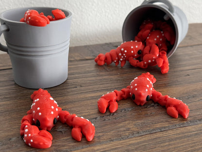 Pocket Pet Lobster Fidget Toy with bucket, Articulating Fidget Toys, 3D Printed, Toy Decor, School